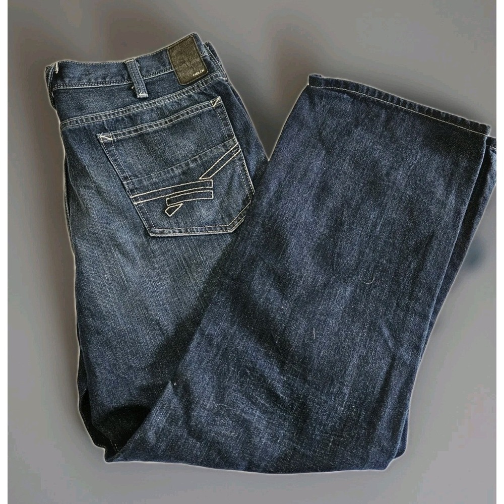Helix Jeans Mens W36 L30 Cotton Blue Denim Slim Boot Embroidered 5 Pocket Design